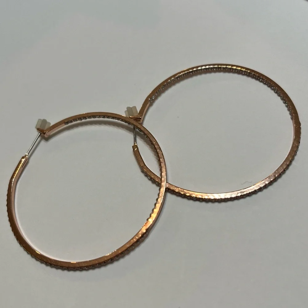 rose gold hoop earrings with diamonds - Picture 3 of 3